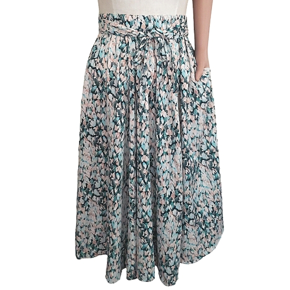 Tramp H&M Brushstroke Floral Print Tie Sash Elastic Waist Pockets Midi Skirt XS - Picture 1 of 16